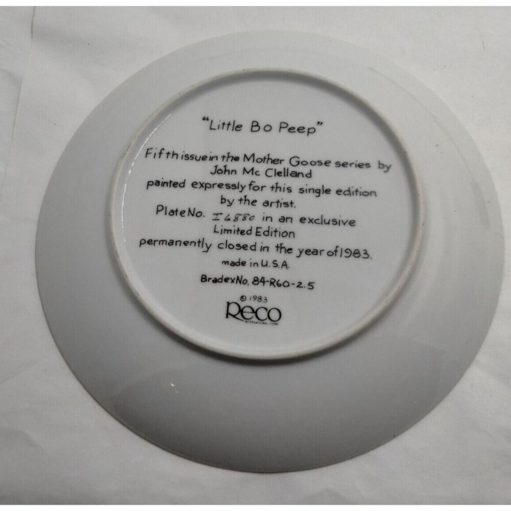 Little Bo Peep Plate Mother Goose John McClelland Limited Ed Reco 1983 - Picture 2 of 5